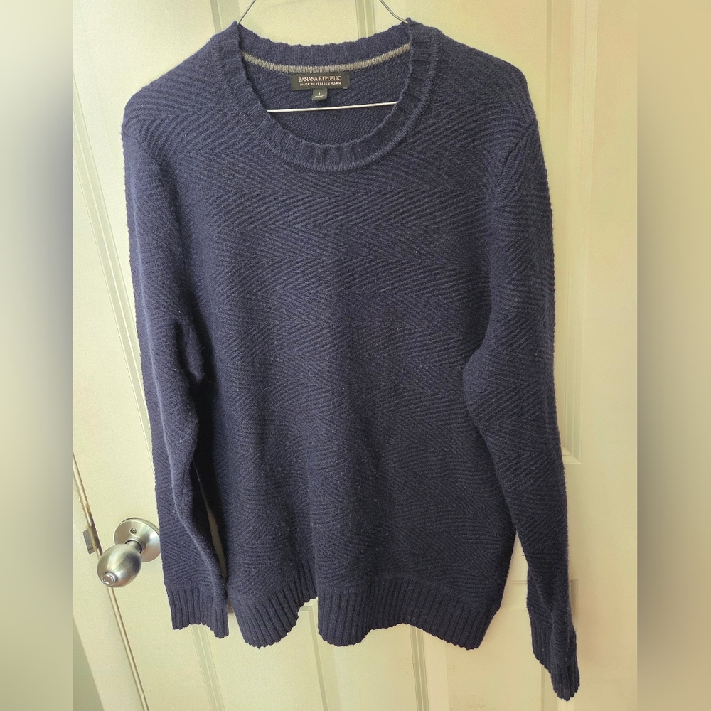 banana republic italian wool sweater dark blue 80% Merino Extra FINE WOOL SZ LG